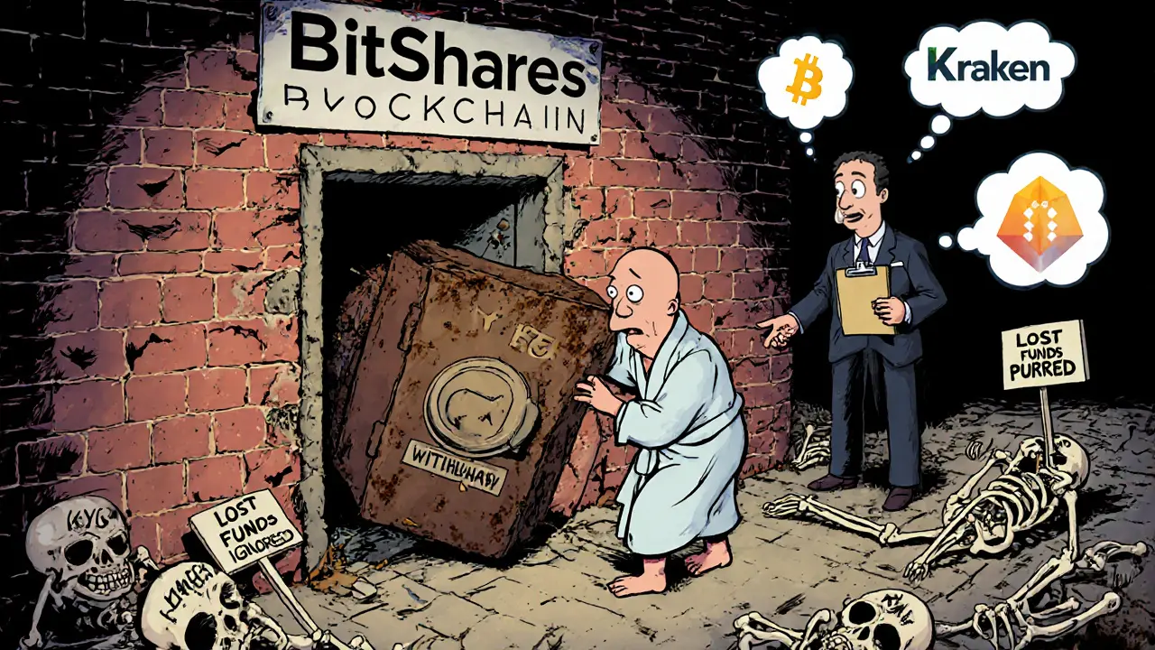 A confused user trying to withdraw crypto from a crumbling wall while SEC shadow looms.