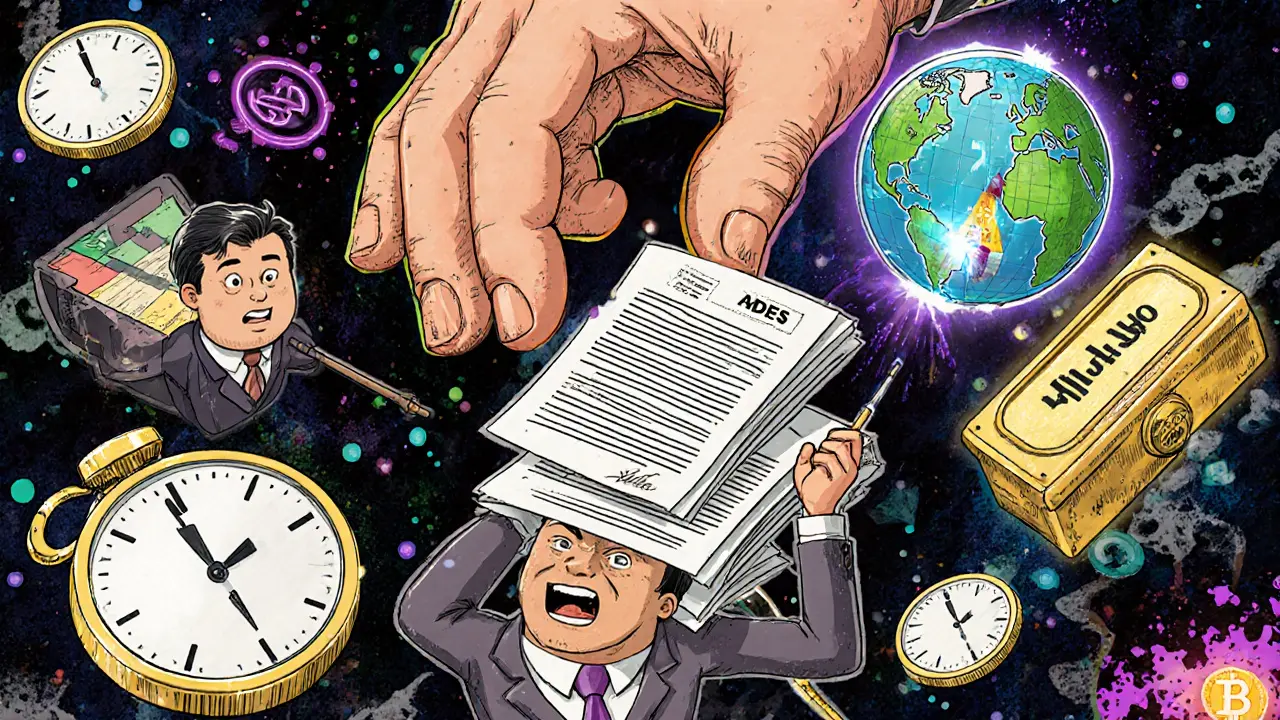 A foreign CEO struggling to build a Thai crypto company amid legal chaos and a giant &#039;BLOCK&#039; button.