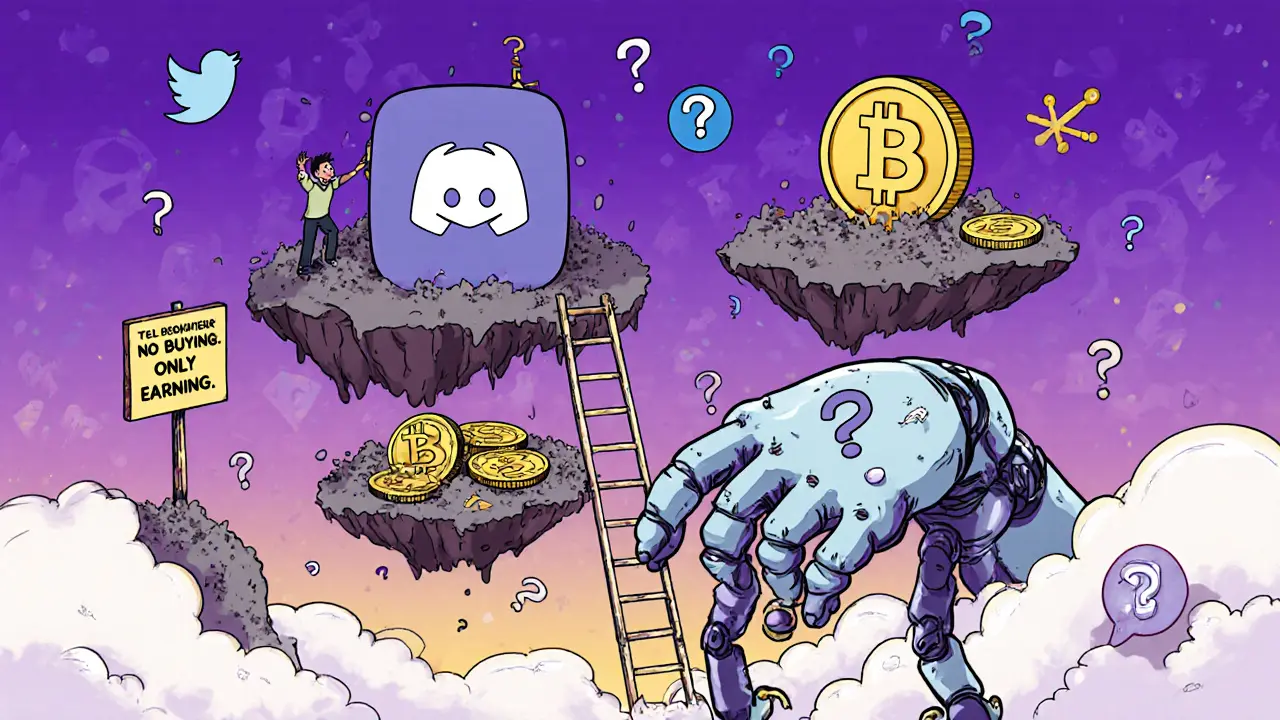 Users climbing social media ladders to reach a golden BUTTER token above a burning contract.