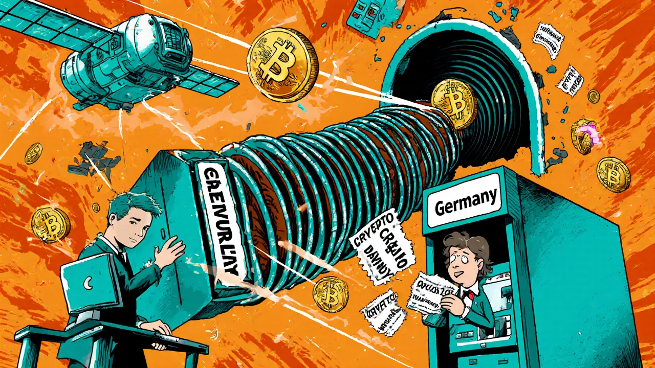 A user sending Bitcoin through a VPN tunnel while dodging government surveillance lasers.