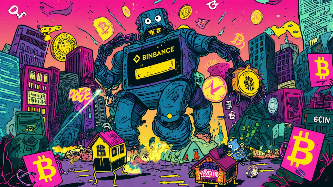 A giant exchange robot crushing datacenter proxies while tiny house-shaped residential proxies escape detection lasers.