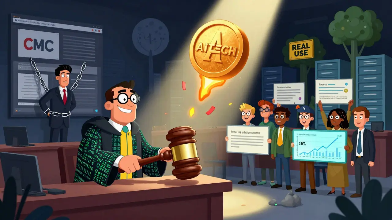 A courtroom where a scammer is chained to phishing sites as developers celebrate staking rewards and token burns.