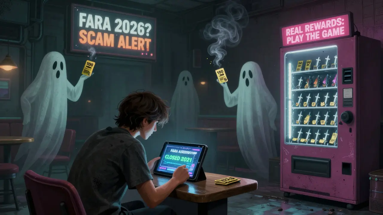 A lone player stares at a 'closed' airdrop screen while ghostly participants fade away in a dystopian gaming lounge.