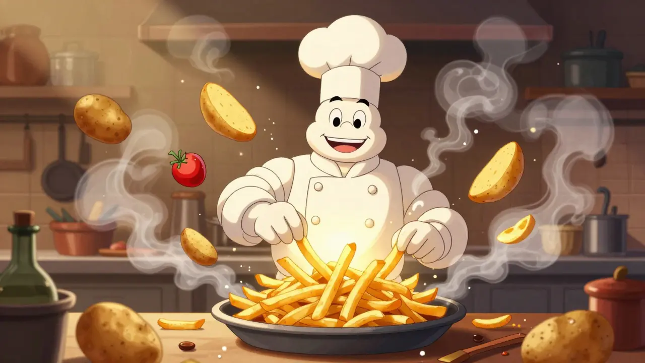 Chef combining ingredients to mint dish NFT, burning raw materials