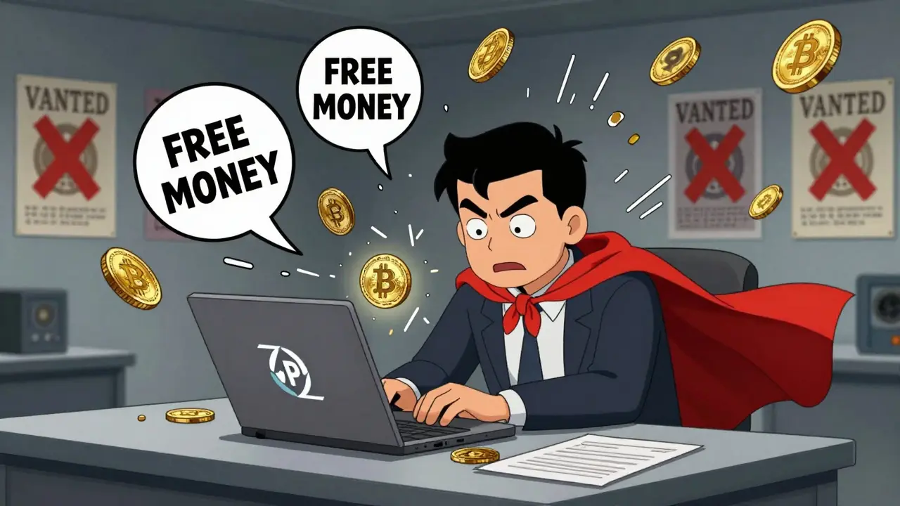 Trader hiding under a desk in China, using a VPN cape as digital yuan coins crush him.