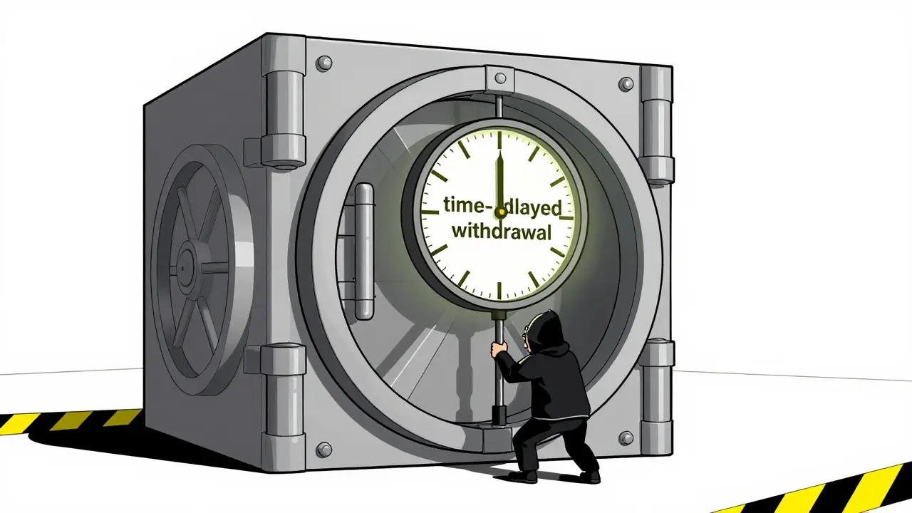 A hacker attempting to open a digital vault guarded by a giant glowing countdown clock.