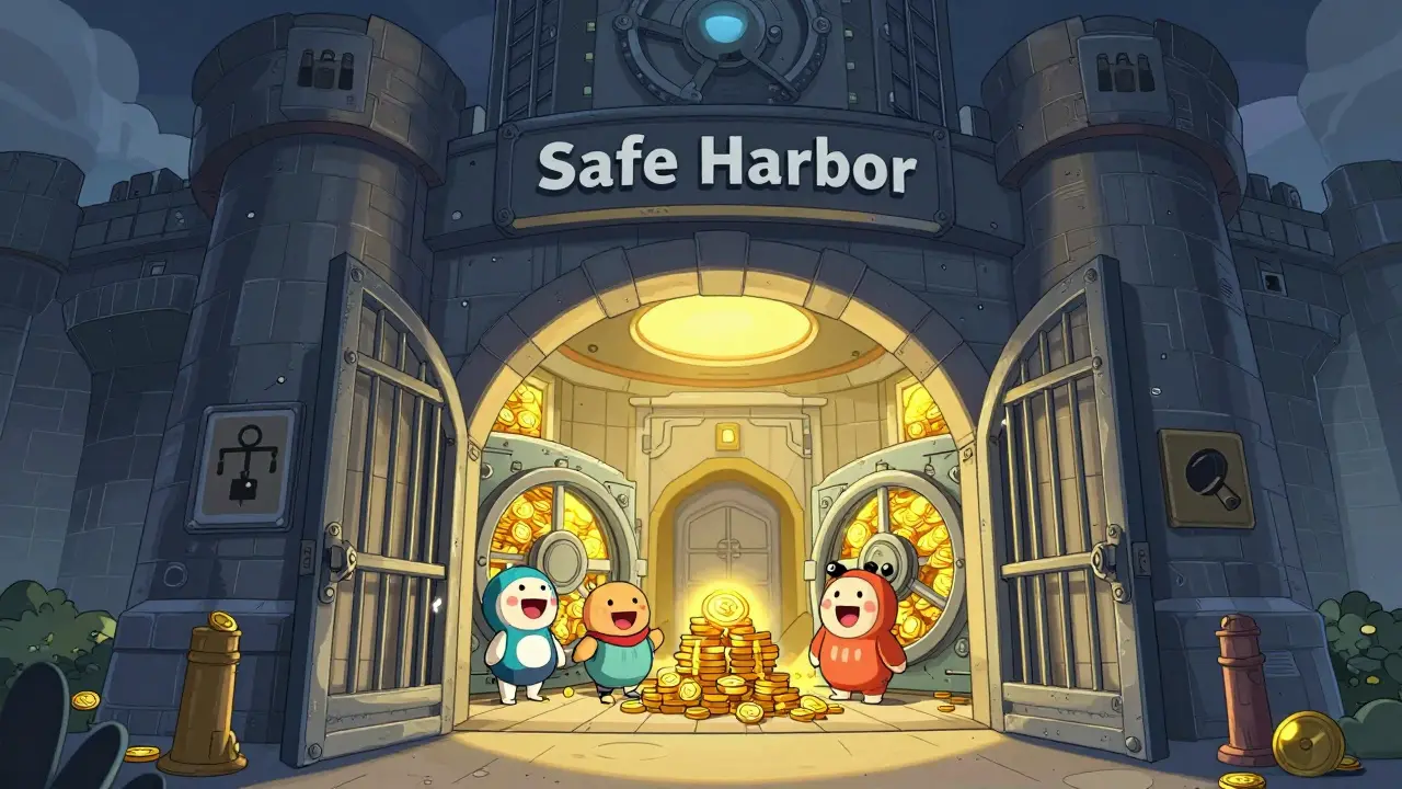 A secure, futuristic fortress where traders safely store their digital assets in high-tech vaults.