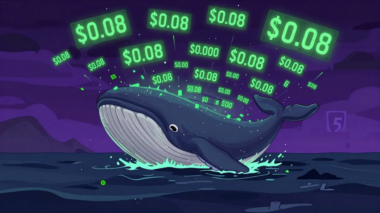 A whale-shaped ghost ship floating amidst conflicting price numbers.