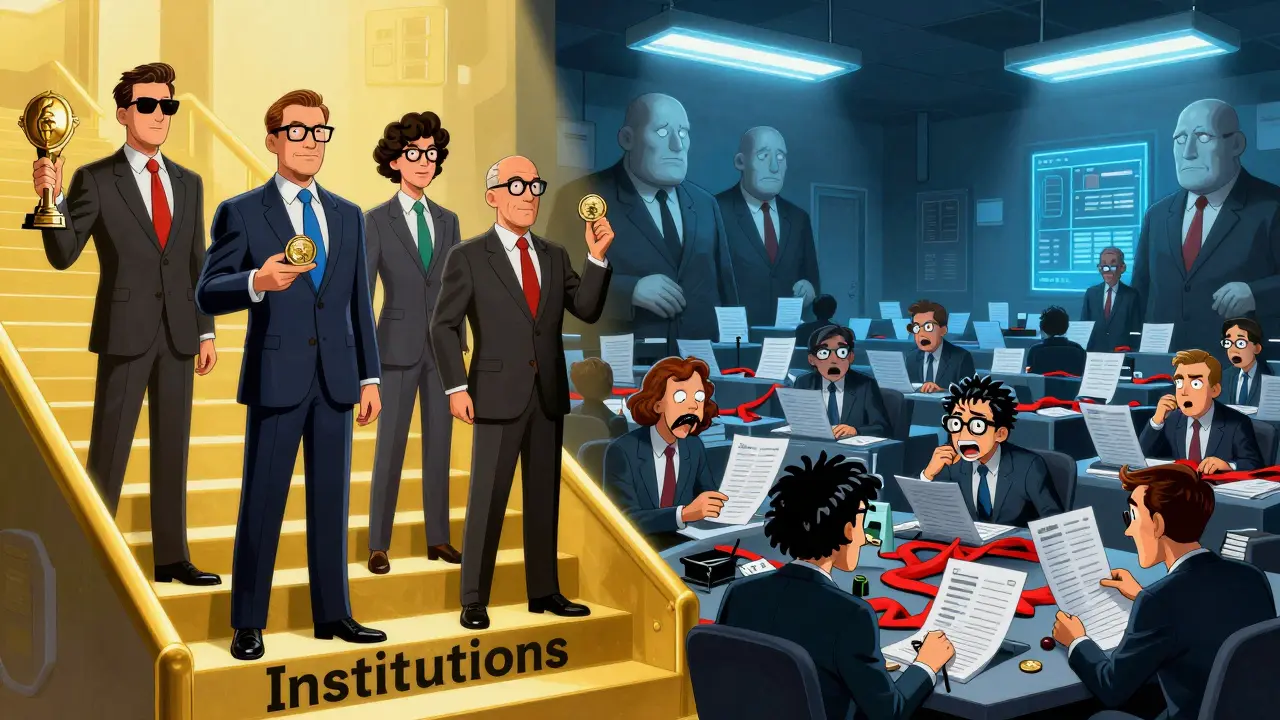 Bankers on golden stairs vs retail users in bureaucratic maze