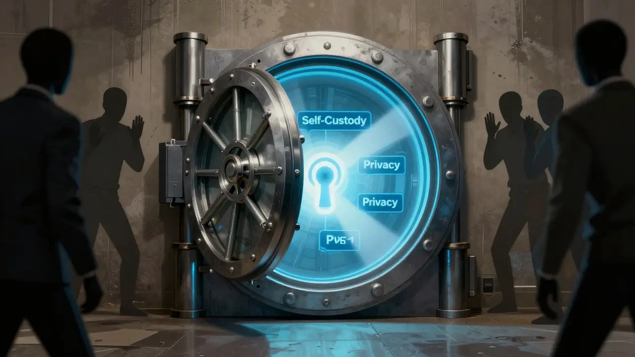 Illustration of secure self-custody crypto wallet keeping assets safe