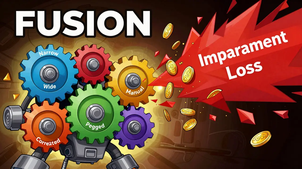 Surreal mechanical gears processing gold coins while repelling jagged red loss shapes.