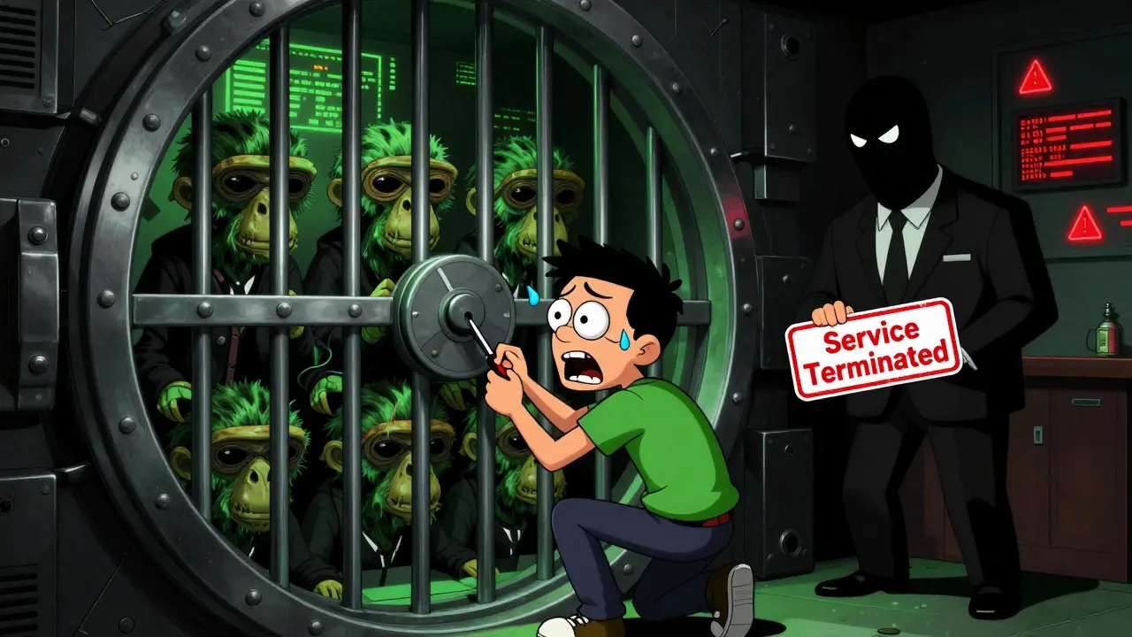 User trapped behind locked vault doors with stranded NFT assets
