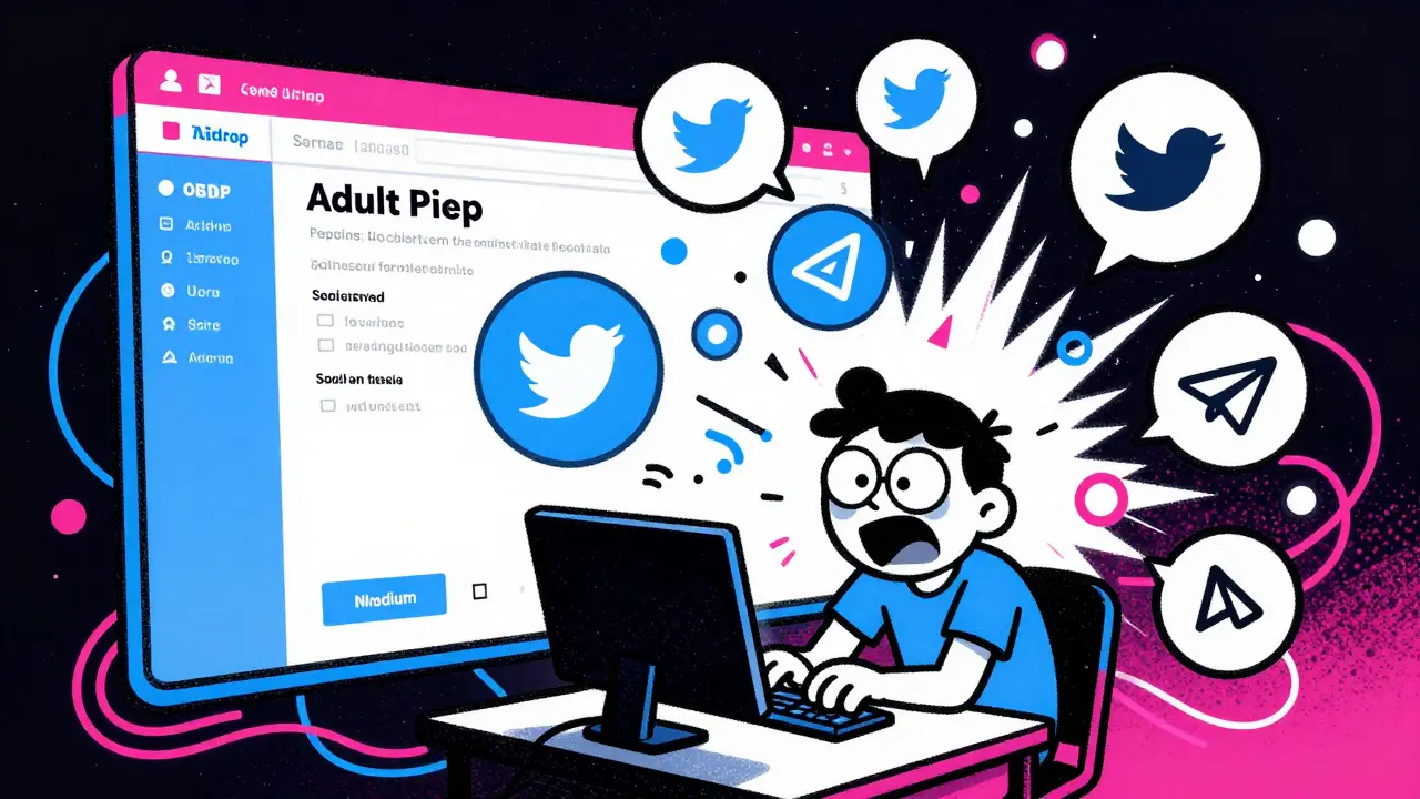 Chaotic illustration of a person overwhelmed by social media task icons