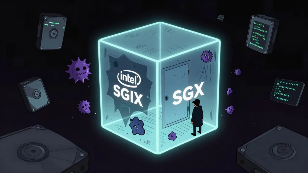 Secure data enclave protected from hackers in cartoon style
