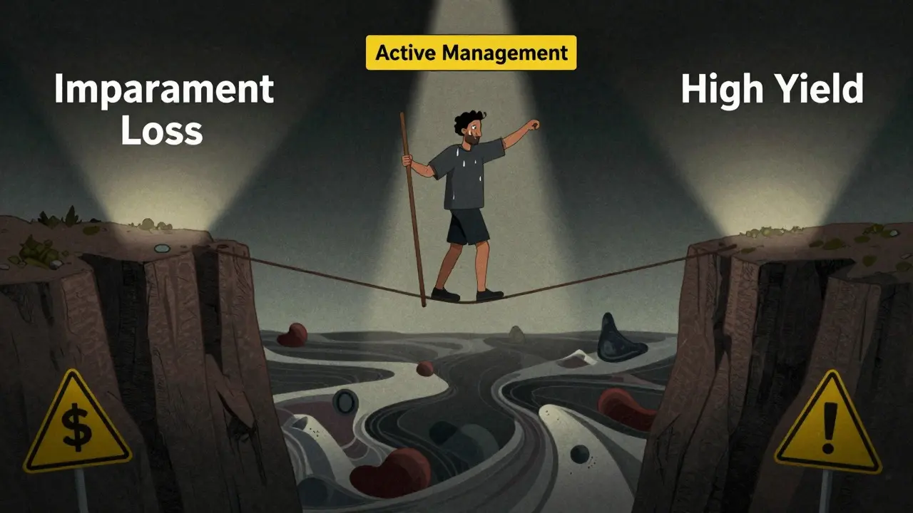 Character balancing on a tightrope representing risks of concentrated liquidity.