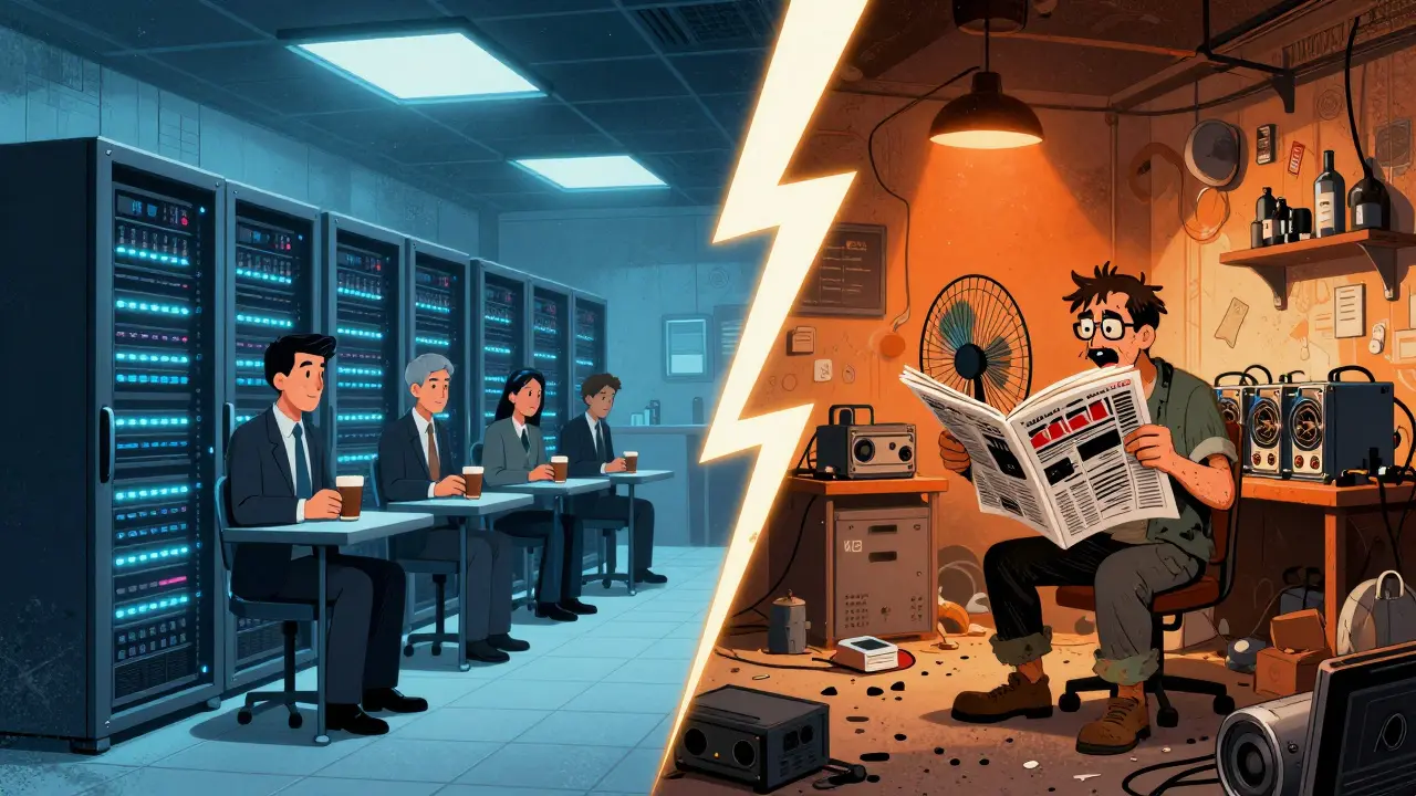 Contrast between wealthy corporate miners and struggling small operators