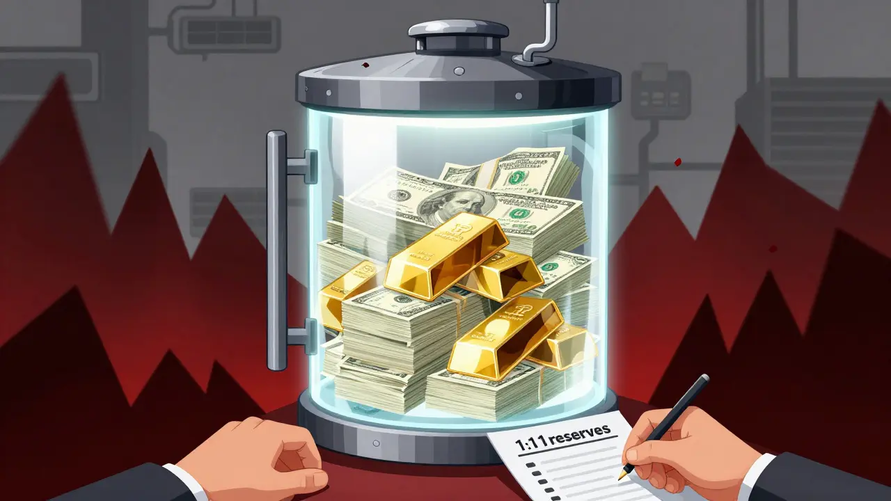 Illustration of secure vault with cash reserves rejecting risky assets
