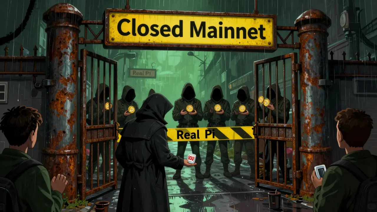 Shady figure selling IOU tokens behind a locked mainnet gate
