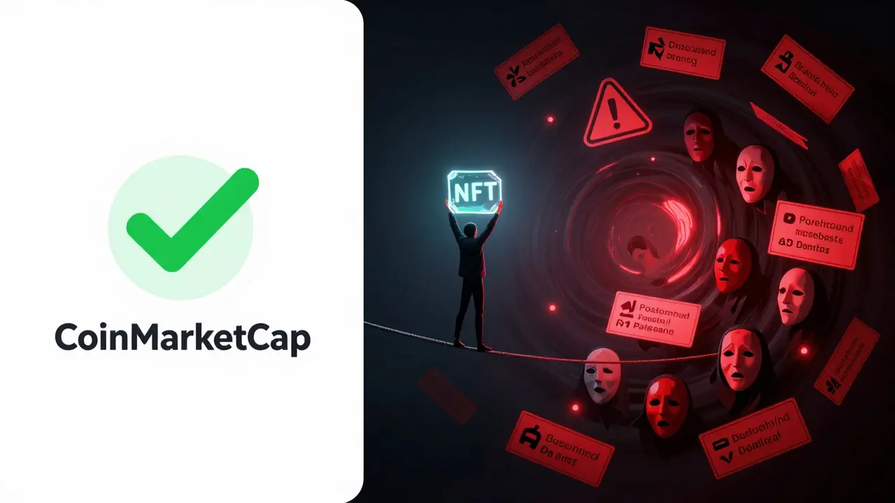 Split screen illustration showing safe verification vs scam risks in crypto
