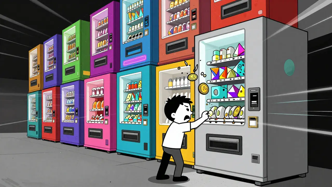 Frustrated user facing a broken machine while others succeed