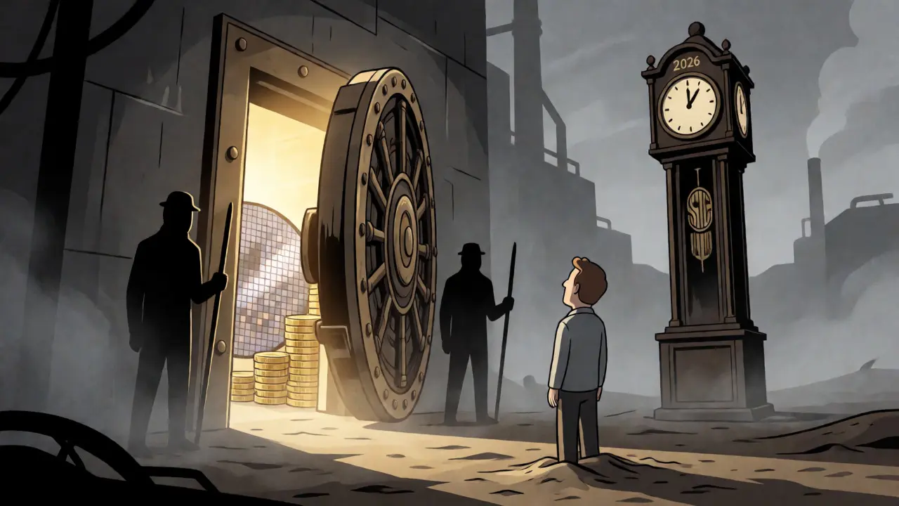 Illustration of investors waiting behind regulatory barriers for TSMC tokenization.