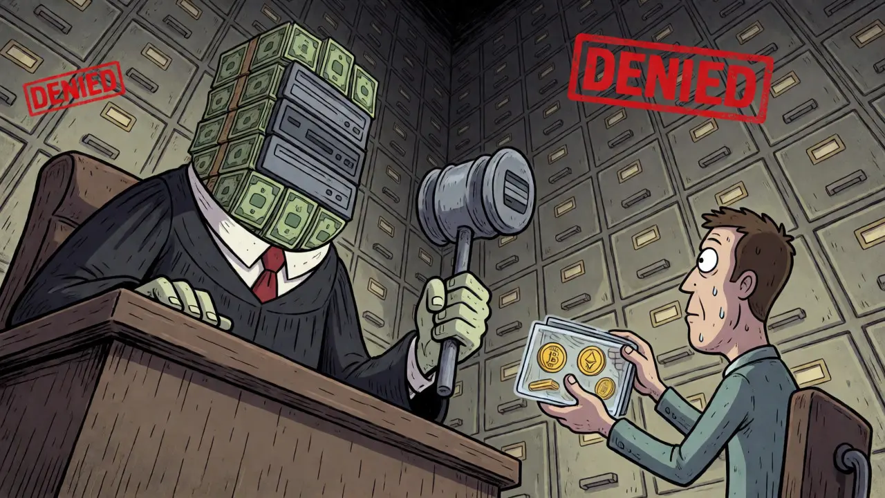 IRS auditor judging a crypto holder in a bizarre animated courtroom