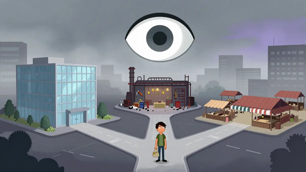 Person at a crossroads choosing between three different crypto exchange paths