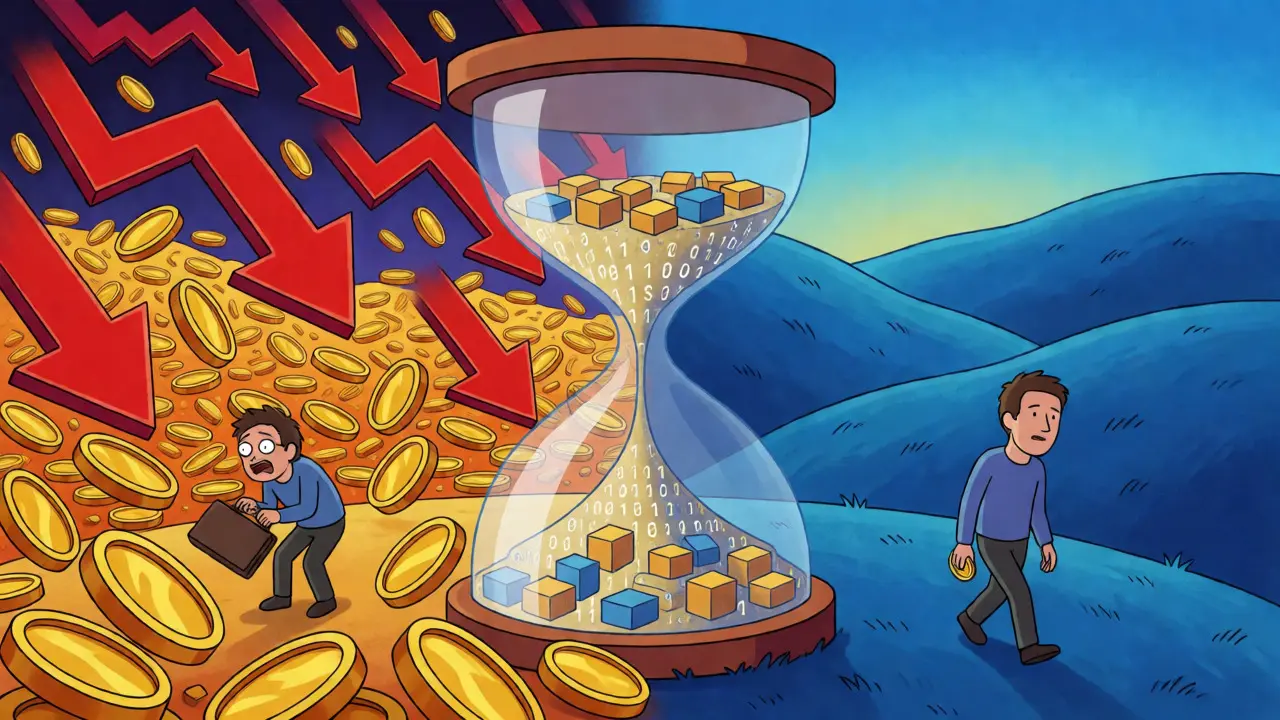 Split view of crypto market volatility affecting exit tax timing