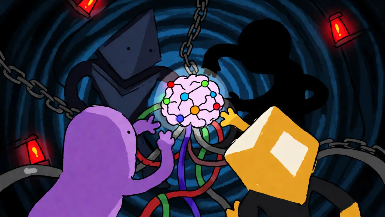 Chaotic creatures fighting over glowing AI brain orb representing fragmented tokens