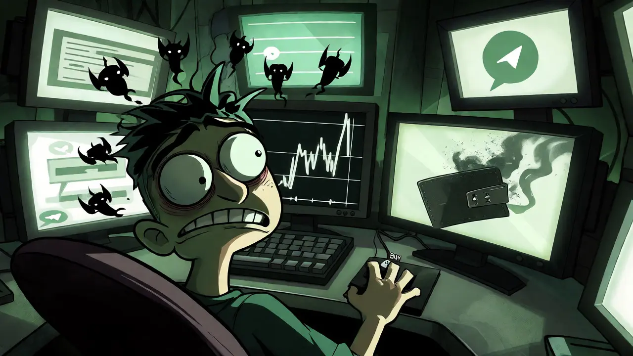 Manic cartoon of frantic buyer surrounded by swarm of chat bubbles