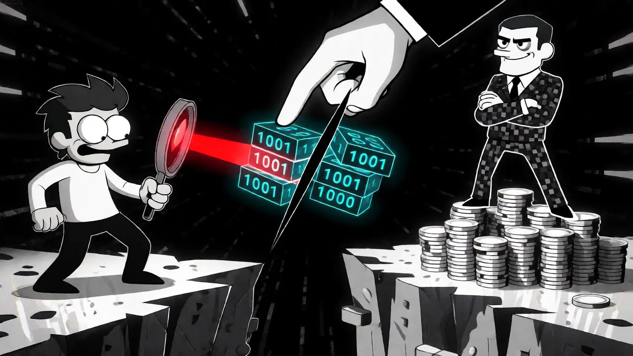 Challenger and proposer facing off over split data blocks in a void.