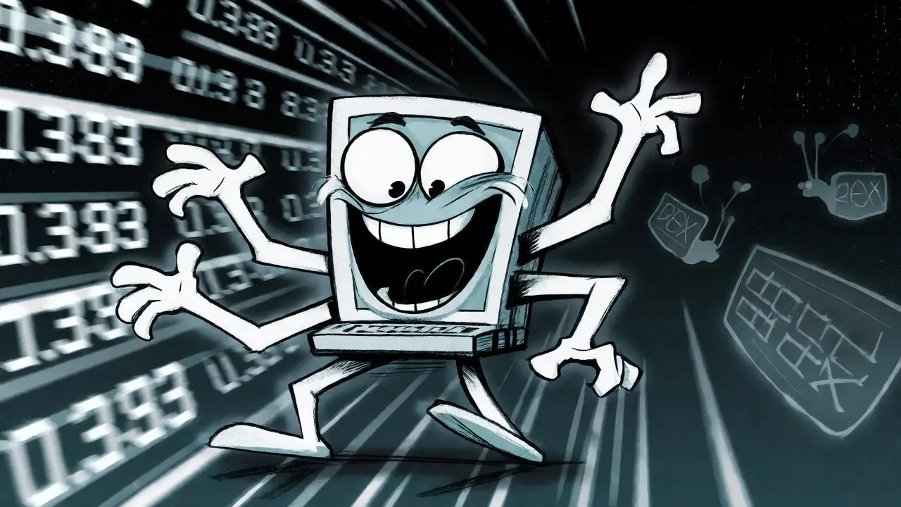 Fast-paced cartoon of high-speed decentralized trading execution