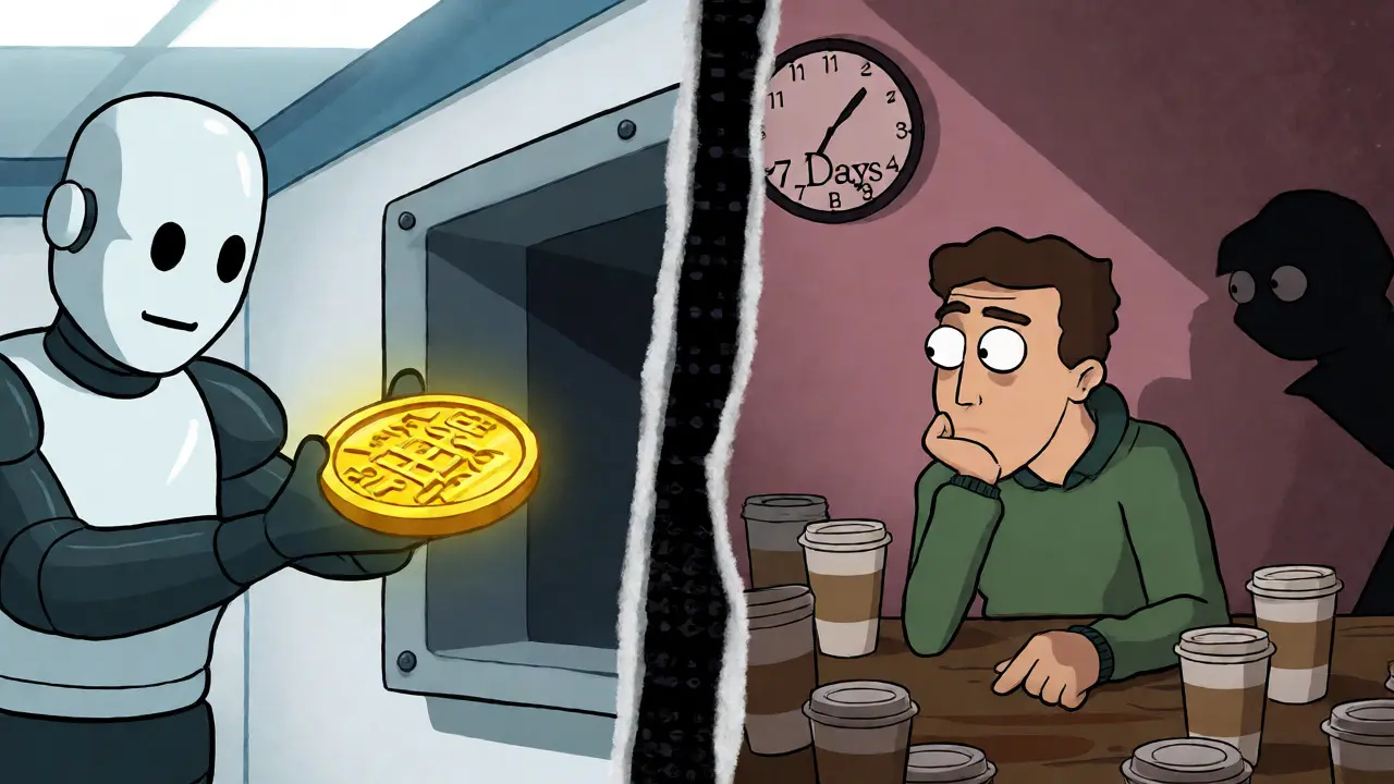 Split screen showing instant ZK proof versus anxious optimistic watcher.